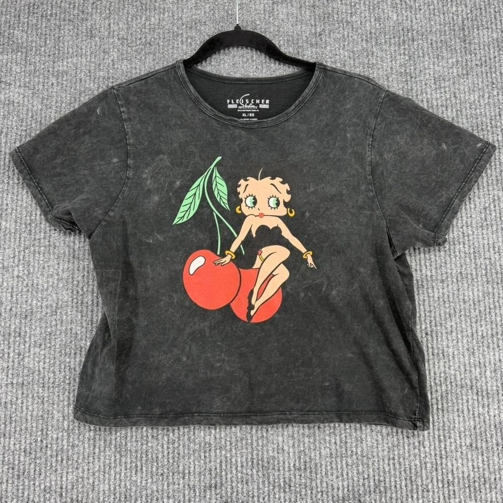 Betty‎ Boop graphic tee women's juniors XL faded grunge acid wash baby tee Y2K